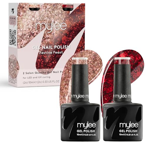Mylee Set Smalto Gel Semipermanente 2X10Ml [Festive Feast] - Uv/Led Nail Art Manicure Pedicure, Lunga Durata, Per Uso Professionale E Domestico [Natal