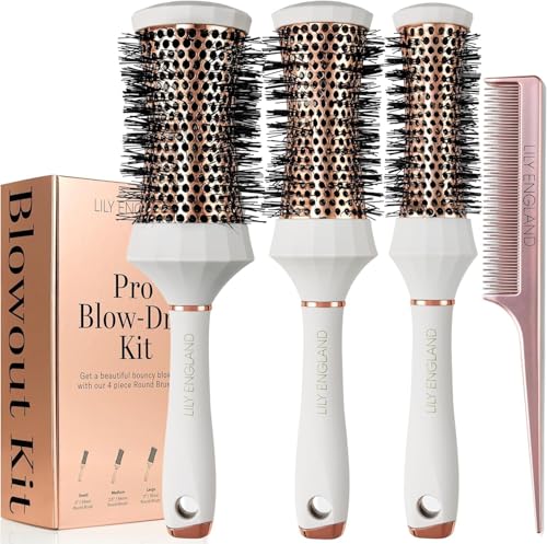 Set Spazzole Rotonde Lily England, Kit Professionale 4 Pezzi Per Asciugatura Con 3 Spazzole Tonde E Pettine Per Styling, Set Regalo Bellezza Per Donna