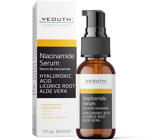 Yeouth Niacinamide Siero Viso 10% Con Acido Ialuronico, Idratante Siero Per Uomo E Donna 30Ml