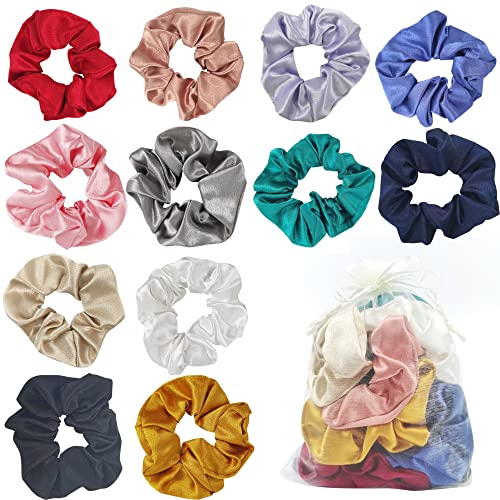 Scrunchies Per Capelli Raso 12 Pezzi Scrunchies Per Capelli Seta Elastici Per Capelli In Chiffon Corda Per Capelli Porta Coda Di Cavallo Accessori