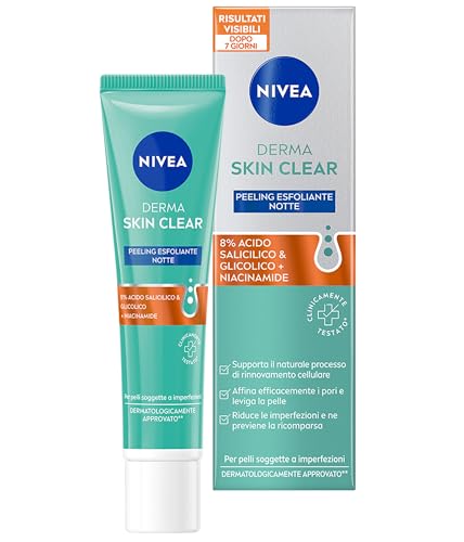 Nivea Derma Skin Clear Peeling Anti-Imperfezioni 40 Ml, Peeling Viso Esfoliante Per Pelle Mista Con Acido Glicolico, Acido Salicilico E Niacinamide, P