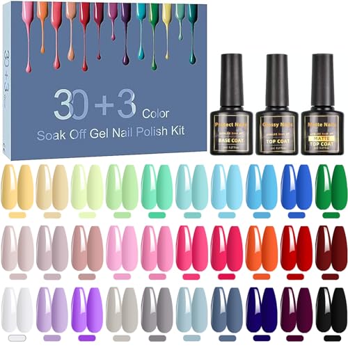Smalto Semipermanente -33 Kit Smalto Semipermanente Nail Art Smalto Per Unghie Uv Led Gel Smalto Per Unghie 30 Colori Popolare Con Base E Top Coat, To