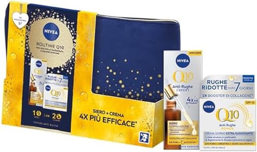 Nivea Routine Q10 Kit Cofanetto Regalo Donna, Set Regalo Donna Anti-Age Con Crema Viso Antirughe Giorno Extra Rassodante 50 Ml E Siero Viso Doppia Azi