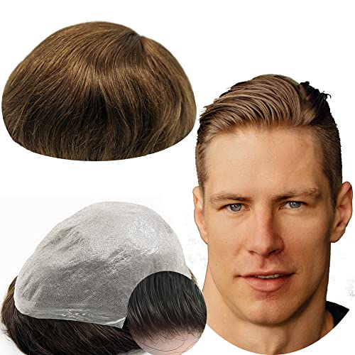 Protesi Capelli Uomo Yanahair Toupee Per Uomini Parrucchini Parrucca Capelli Veri Uomo Parrucche 100% Europeo Capelli Umani Veri 0.04Mm V-Loop Pu Pell
