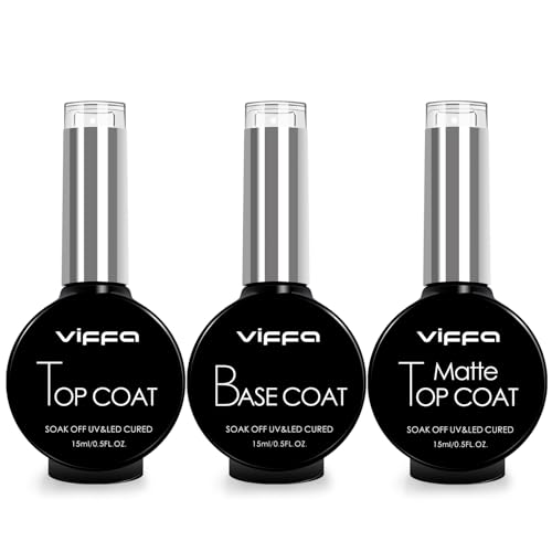 Viffa No Wipe Gel Top Coat E Base Coat, 3 Pz 15 Ml Smalto Gel Base Top Coat Matte Top Coat, Soak Off Led Nail Art Design Manicure Regali Per Casa Fai
