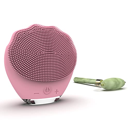 Wottocare Rechargeable Silicone Facial Cleanser E Massaggiatore Con Rullo Di Giada Naturale E Borsa Da Trasporto - Pulizia Intelligente Per Tutti I Ti