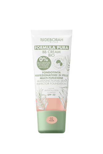 Deborah Milano - Bb Cream Formula Pura Bio Spf 20 Con Ingredienti Naturali, 02 Nude, Effetto Nutriente, Antiossidante E Anti-Luce Blu, Dona Una Pelle