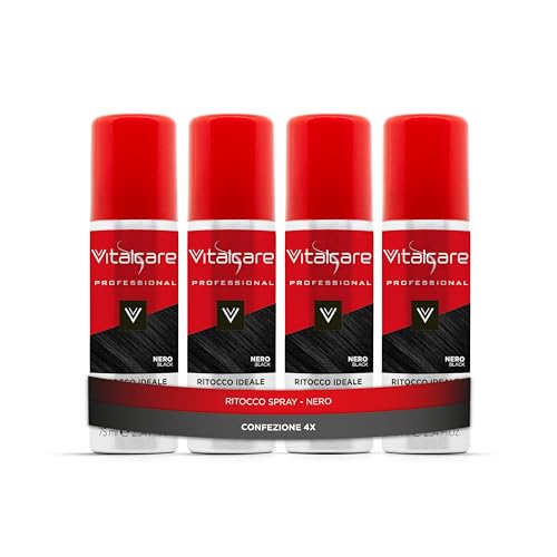Vitalcare | Ritocco Ideale - Spray Istantaneo Per Ritocco Capelli, Spray Perfetto Per Coprire Temporaneamente I Capelli Bianchi E Grigi, Nero, 4 Flaco