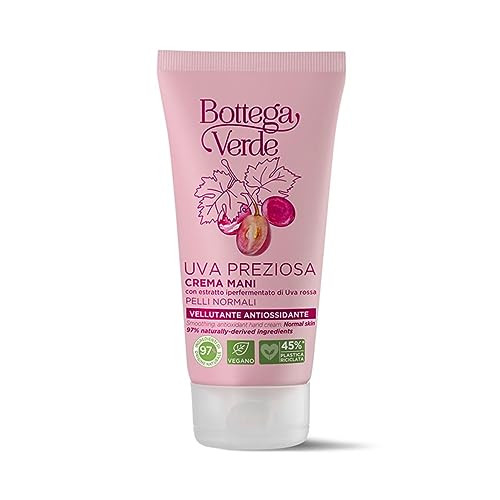 Bottega Verde - Crema Mani Uva Preziosa, 75 Ml, Vellutante E Antiossidante, Con Estratto Di Uva Rossa, Trattamento Idratante Per Pelli Normali