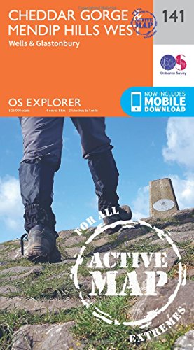 Cheddar Gorge & Mendip Hills West Map | Weatherproof | Wells & Glastonbury | Ordnance Survey | Os Explorer Active Map 141 | England | Walks | Hiking |