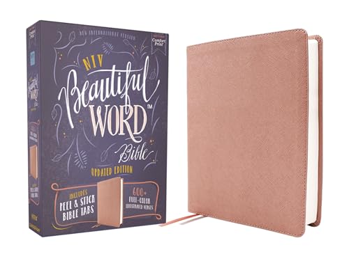 Holy Bible: Niv, Beautiful Word Bible, Peel/Stick Bible Tabs, Leathersoft, Pink, Red Letter, Comfort Print