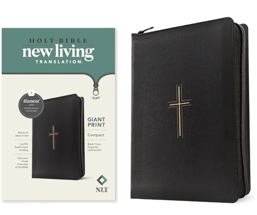 Holy Bible: New Living Translation, Black Cross, Red Letter, Leatherlike, Compact Giant Print, Filament-Enabled Edition With Ribbon Marker And Zip Fas