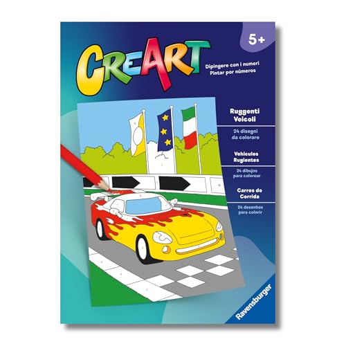 Ravensburger - Creart: Libro Da Colorare, Ruggenti Veicoli, Bambini 5 Anni, Dipingere Con I Numeri, Giochi Educativi E Di Viaggio