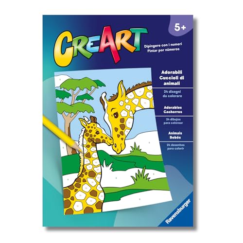 Ravensburger - Creart: Libro Da Colorare, Adorabili Cuccioli Di Animali, Bambini 5 Anni, Dipingere Con I Numeri, Giochi Educativi E Di Viaggio