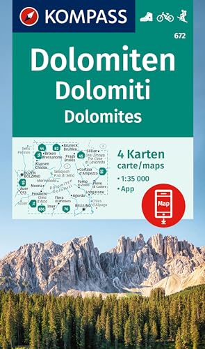 Kompass Wanderkarten-Set 672 Dolomiten, Dolomiti, Dolomites (4 Karten) 1:35.000: Inklusive Karte Zur Offline Verwendung In Der Kompass-App. Fahrradfah