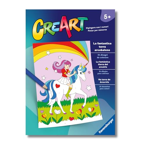 Ravensburger - Creart: Libro Da Colorare, La Fantastica Terra Arcobaleno, Bambini 5 Anni, Dipingere Con I Numeri, Giochi Educativi E Di Viaggio