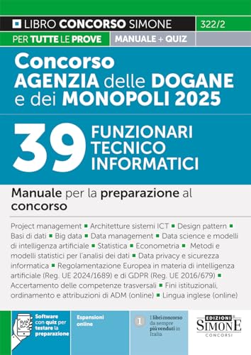 Concorso Agenzia Delle Dogane E Dei Monopoli 2025 - 39 Funzionari Tecnico Informatici - Manuale Per La Preparazione Al Concorso