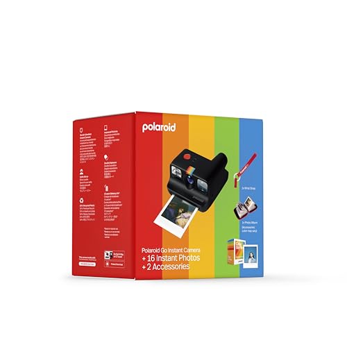 Polaroid Go Generation 2 - Mini Fotocamera Istantanea Nera + Pacchetto Di Pellicole (16 Foto Incluse) E Accessori Go (Album Fotografico + Cinturino Da