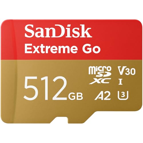 Sandisk 512Gb Extreme Go Scheda Microsdxc + Adattatore Sd (Per Smartphones E Tablet Android, Action Cam, Drones, Uhs-I, Fino A 200 Mb/S, 5K, 4K, Uhd,