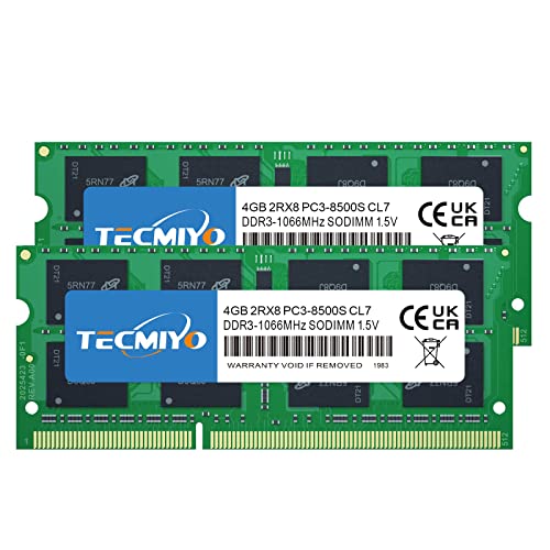 Tecmiyo Pc3 8500 8Gb Kit (2X4Gb) Ddr3 1066Mhz Ram Cl7 204-Pin Non-Ecc Sodimm Laptop Memory Upgrade For Imac 20 Inch /21.5 Inch/24 Inch /27 Inch, Macbo