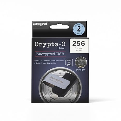Integral Crypto-C - Chiavetta Usb 256 Gb Con Doppia Crittografata, Aes-Xts 256-Bit Crittografata Hardware, Usb 3.2 Con Doppia Password Sicura, Certifi