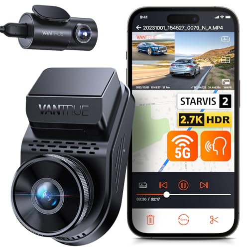 Vantrue S1 Pro 2.7K+1080P Visione Notturna Dash Cam Starvis 2 5Ghz Wifi Gps Telecamera Per Auto Doppia Canali 360° Hdr, Controllo Vocale, 24/7Modalità