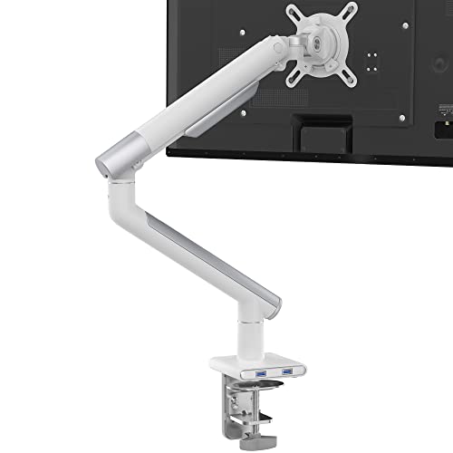 Cta Digital Supporto A Braccio Singolo Per Monitor Da 23" A 35", Doppia Porta Usb 3.0 Hub E Morsetto A Braccio Per Scrivanie, Colore: Bianco
