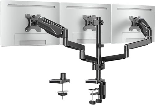 Elived Supporto Per Monitor A 3 Monitor, Regolabile In Altezza, Con Molla A Gas Per Monitor Fino A 27 Pollici, 8 Kg, Vesa 75/100, Supporto Per Monitor