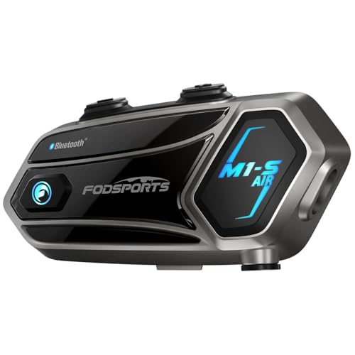 Fodsports M1-S Air Interfono Moto 1500M Sistema Di Comunicazione Casco,Fino A 2-6 Persone,Auricolare Casco Bluetooth Coppia,Condivisione Musica,Audio