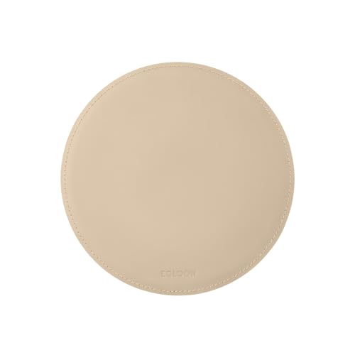 Eglooh - Atlante - Mouse Pad Rotondo In Cuoio Beige Cm 23X23 - Tappetino Mouse Tondo Per Scrivania E Ufficio Con Cuciture Artigianali E Fondo Antisciv