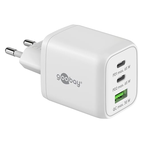 Goobay 64754 Caricabatterie Rapido Multiporta Usb-C Pd Nano (65 W) / 2 X Usb-C Pd 1 X Usb-A Quick Charge/Adattatore Di Alimentazione Per Cavi Di Ricar