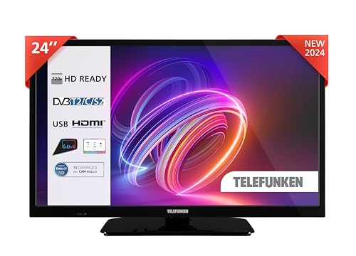 Telefunken Tv 24" Hd Ready 24Tensnvz, Tv Led 24 Pollici, Digitale Dvb-T2/C/S2, Usb, Hdmi, Uscita Audio Digitale, Uscita Scart, Hotel Mode, 2024