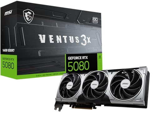 Msi Nvidia Geforce Rtx 5080 16G Ventus 3X Oc Gddr7 256Bit, Scheda Video Con Frequenza Di Boost Fino A 2655 Mhz, Pcie Gen 5, Dlss 4, 3 Porte Dp 2.1, 1 
