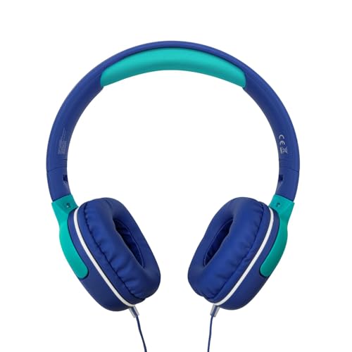Celly, Cuffie Con Filo Per Bambini, Microfono Integrato, Archetto Regolabile, Compatibili Con Dispositivi Aux, Jack 3.5Mm, Colore Azzurro