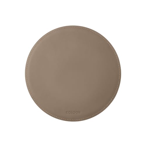 Eglooh - Atlante - Mouse Pad Rotondo In Cuoio Grigio Tortora Cm 23X23 - Tappetino Mouse Tondo Per Scrivania E Ufficio Con Cuciture Artigianali E Fondo