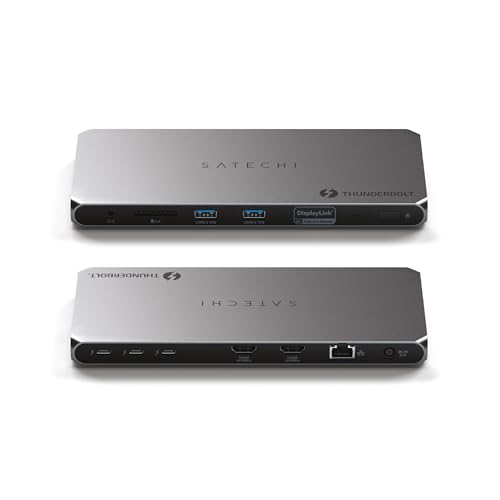 Satechi Dock Thunderbolt 4 Con Ricarica Da 96 W, Doppio Monitor Hdmi 4K/60 Hz, Trasferimento Dati A 40 Gbps, 2 Usb 3.2, Ethernet, Dock Thunderbolt 4 P