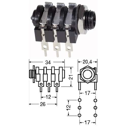Presa Jack 6.3 Stereo C.S. Da Pannello Contatti N.C.