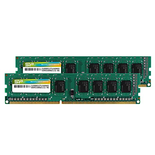 Silicon Power Ddr3 16Gb (2 X 8Gb) 1600Mhz (Pc3 12800) 240-Pin Cl11 1.35V / 1.5V Unbuffered Udimm Pc Computer Desktop Memory Module Ram Upgrade