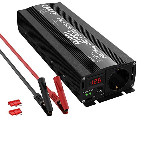 Cam2 Inverter A Onda Sinusoidale Pura Da 12 V A 220 V-240 V, 1000 W, Potenza Di Picco 2000 W, Convertitore Di Tensione Con Presa 1Eu-E Schermo A Led P