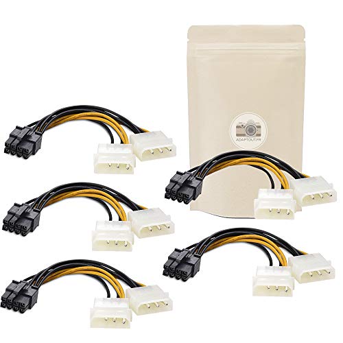 5X Cavo Molex - Adattatore Da Presa 8 Poli Femmina Verso 2 Spine Maschio 4 Poli- Cavo Pci Express 18Cm - Spina Di Alimentazione Per Scheda Grafica - 8