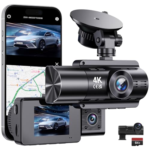 Dashcam Auto Anteriore E Posteriore Wireless Dash Cam 360 Gradi Di Sorveglianza Con Batteria 4K Con Gps 5Ghz Wifi Dash Cam Con 64Gb Sd Telecamera Auto
