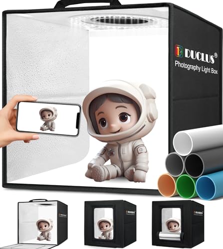 Duclus Light Box Fotografico 25X25 Cm, Set Studio Fotografico Portatile Con 96 Led Luci Regolabili, 6 Sfondi Lisci Per Fotografare Prodotti Gioielli/C