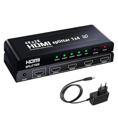 Ozvavzk Splitter Hdmi 1X4, Ripartitore Hdmi 1 Input 4 Ouput, Divisore Hdmi 3D 4K 1080P Full Hd Per Hdtv Stb Ps3 Dvd Multmedia Pc Ect.