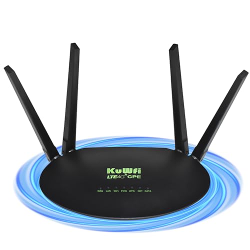 Router 4G Lte Wireless, Kuwfi Router 4G Lte Fino A 300Mbps/Wireless Fino A 300Mbps, Porta Lan/Wan, Senza Configurazione,4 Antenne Ad Alto Guadagno,Com