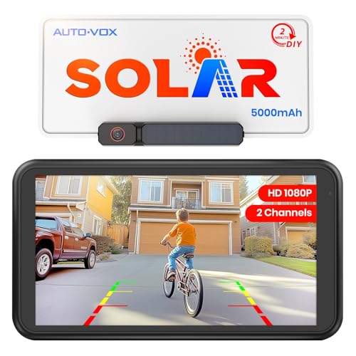 Auto-Vox Retrocamera Auto Wireless Solare Con Monitor 1080P 5": Batteria 5000Mah, Installazione Della Telecamera Posteriore Auto 2 Min, Telecamera Ret