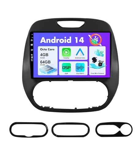 Sxauto Android 14 Ips Autoradio Per Renault Kaptur Captur (2014-2019) - 4G+64G - Senza Fili Carplay & Android Auto - Led Camera + Mic - Dab Fast-Boot