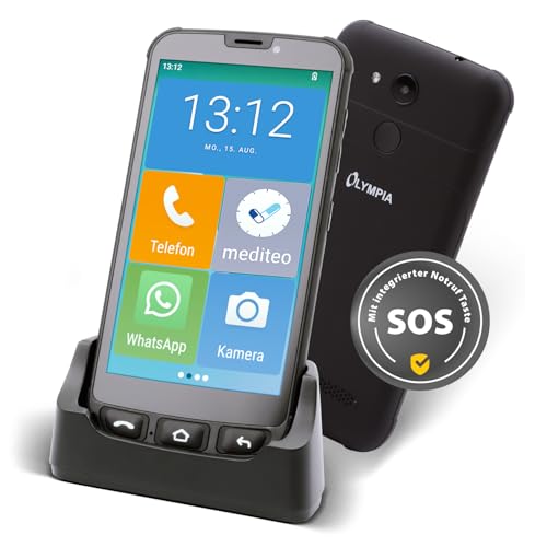 Olympia Neo Mini | Display Per Anziani Da 5 Pollici | Tasto Di Emergenza E Compatibile Con Apparecchi Acustici | Whatsapp & Mediteo Preinstallato | Ce