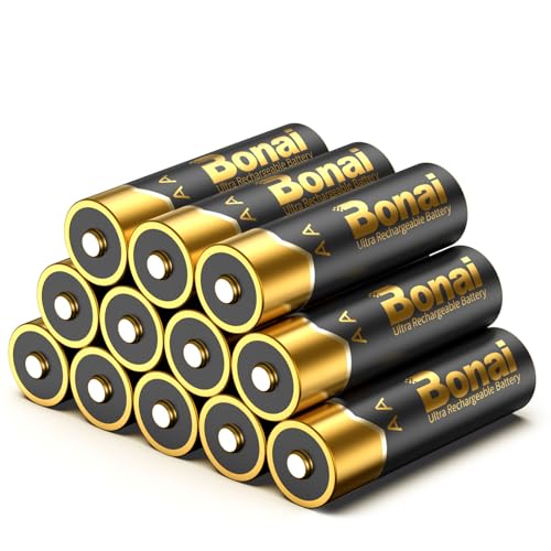 Bonai Batterie Ricaricabili Aa 2800Mah Ad Alta Capacità, Pile Ricaricabili Stilo Aa 1,2V Ni-Mh 1200 Cicli Basso Consumo Confezione Da 12 Pezzi