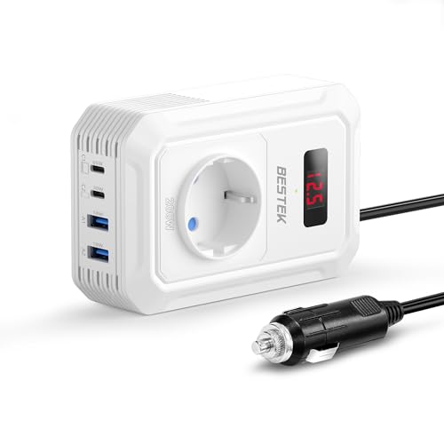 Bestek 200W Inverter 12V 220V 230V 240V Onda Pura,Inverter Auto Con Prese Ac 2 Usb-C (65 W E 30 W) 2 Usb-Qc (18 W),Convertitore Potenza Per Camper/Bar