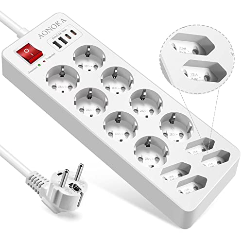 Ciabatta Multipresa Con Usb C 12 Prese, Multipresa Elettrica Protezione Sovratensione Fino A 1700 Joule,12 Prese E 4 Usb Multipresa Schuko Da Scrivani